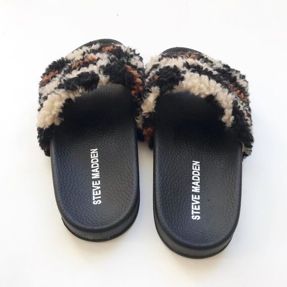 Steve Madden faux shearling-trim leopard slippers EUC size 2 youth - Picture 5 of 7